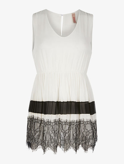 Top voile bas dentelle - blanc - 3