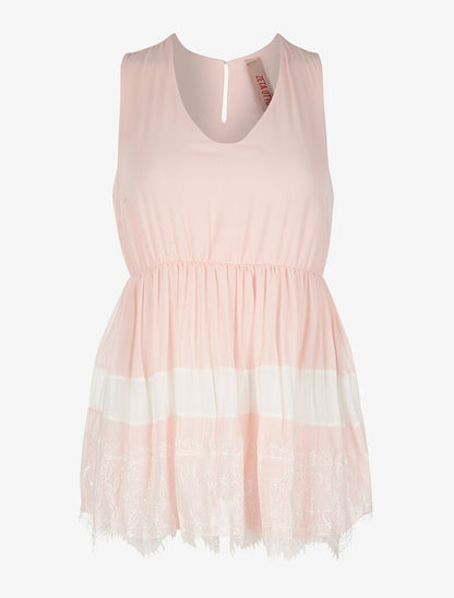 Top voile bas dentelle - rose - 1