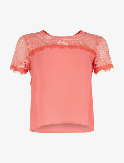 Top mousseline dos nu - corail - 1