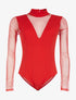 Body décolleté transparent - rouge - 1