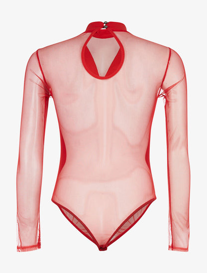 Body décolleté transparent - rouge - 2