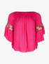 Blouse manches à fleurs brodées - fushia - 1