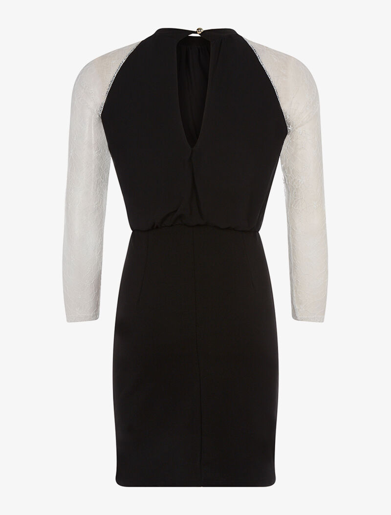 Robe buste ample et bras dentelle - noir/blanc - 5
