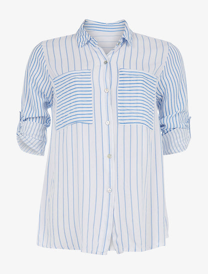 Chemise légère à rayures - bleu - 1