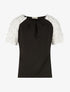Top manches fleurs en dentelle - noir - 1