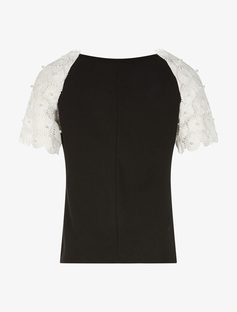 Top manches fleurs en dentelle - noir - 2