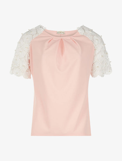 Top manches fleurs en dentelle - rose - 3