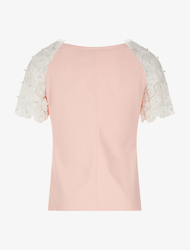 Top manches fleurs en dentelle - rose - 2
