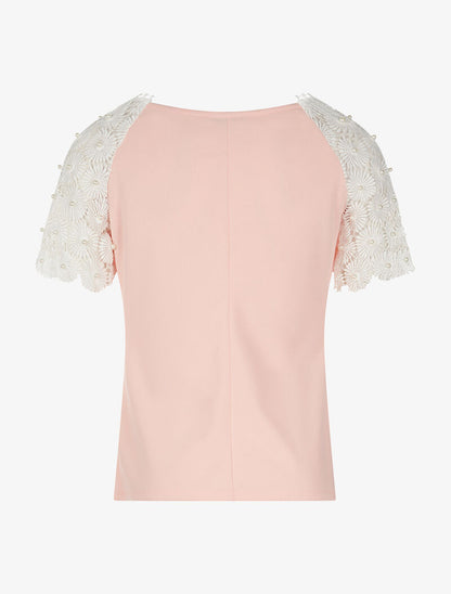 Top manches fleurs en dentelle - rose - 2