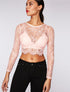 Crop-top dentelle et soutien-gorge - rose - 1
