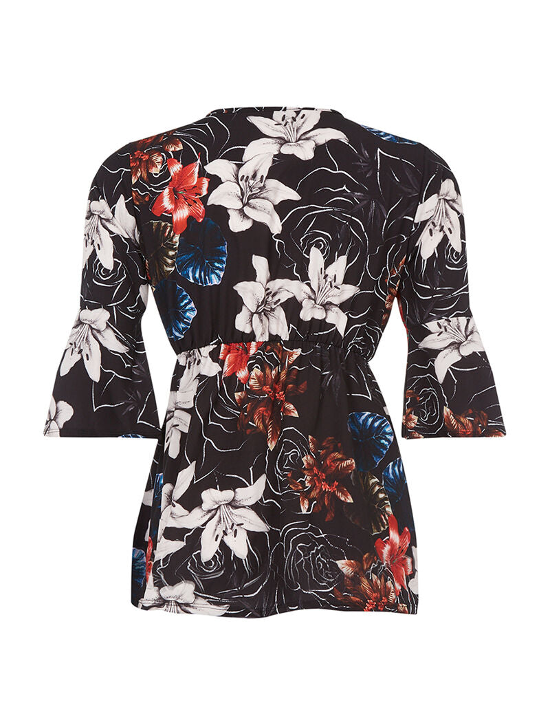 Blouse imprimée taille élastiquée - noir - 2