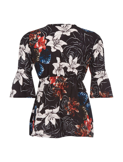 Blouse imprimée taille élastiquée - noir - 2