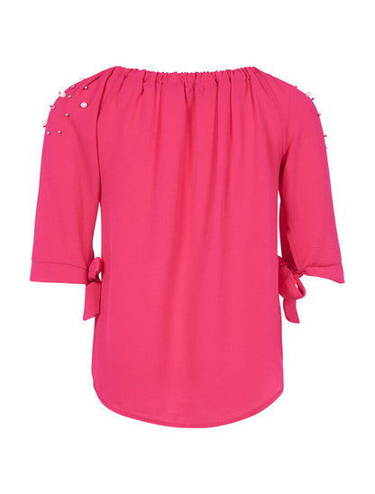 Blouse épaules perlées - fushia - 2