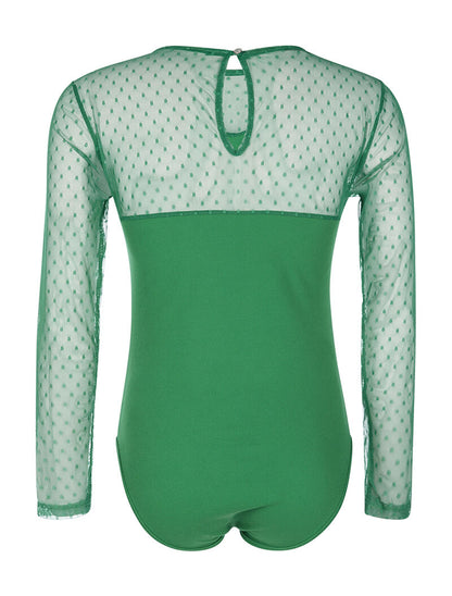 Body manches transparentes à pois - vert - 2