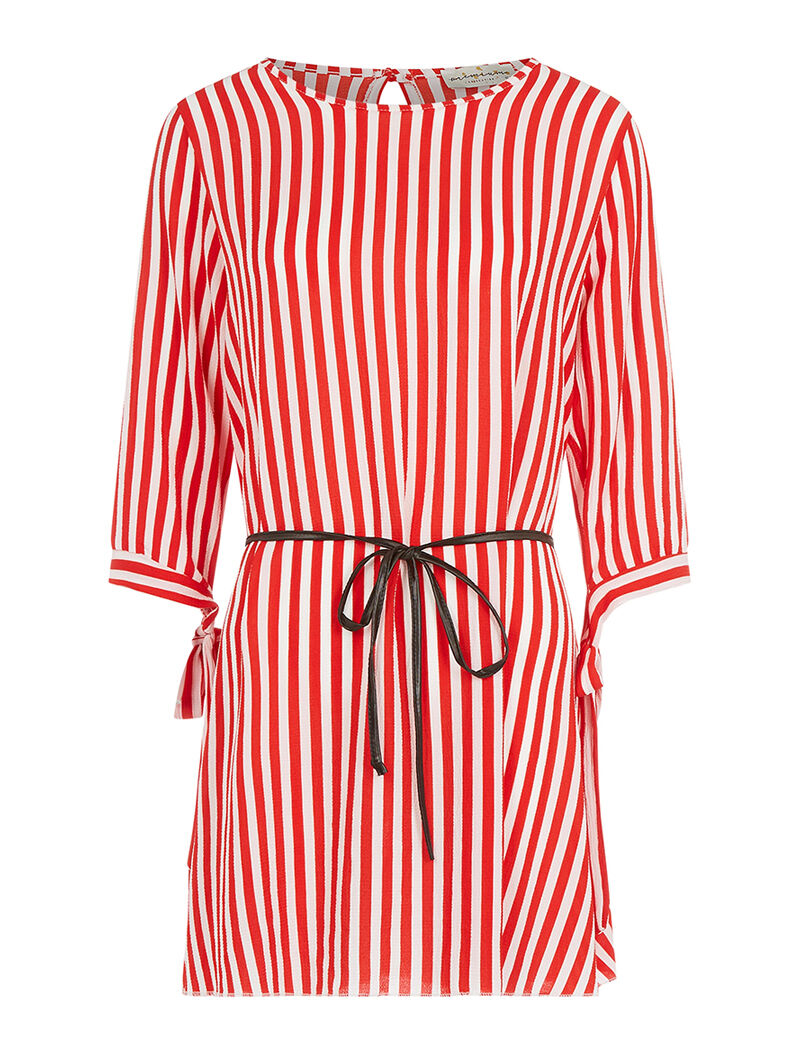 Robe chemise fine à rayures - rouge - 1