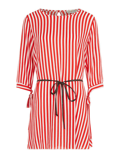 Robe chemise fine à rayures - rouge - 1