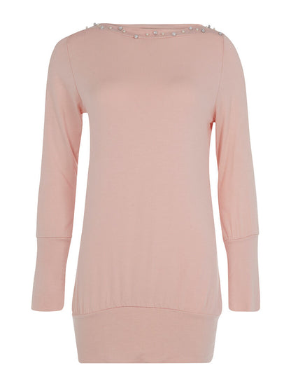 Top long col perlé - rose - 3
