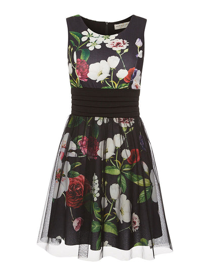 Robe imprimée bas en tulle - noir - 1