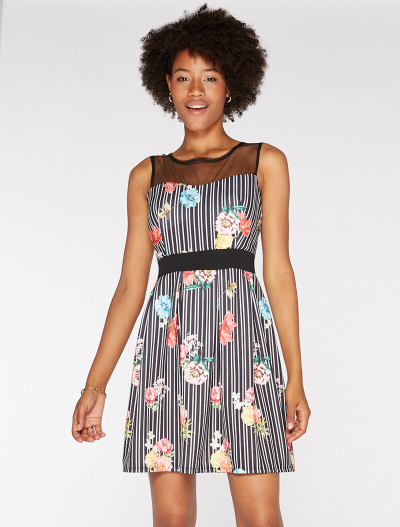 Robe imprimée à rayures - noir - 1