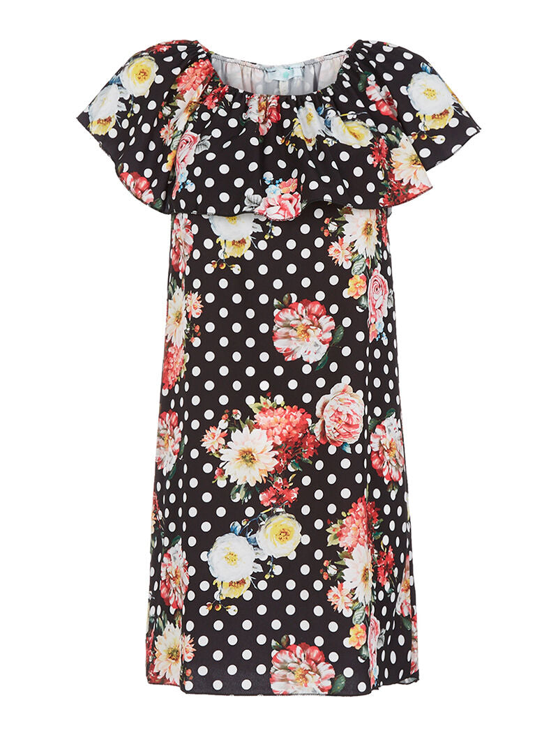 Robe imprimé buste volanté - noir - 1