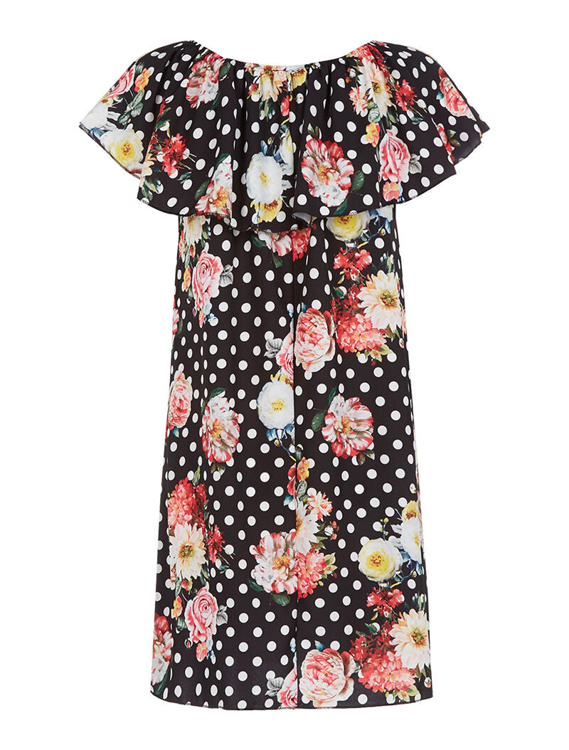 Robe imprimé buste volanté - noir - 2