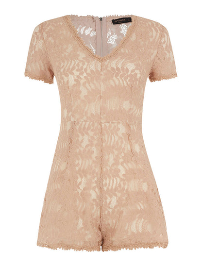 Combishort en dentelle dos transparent - rose - 1