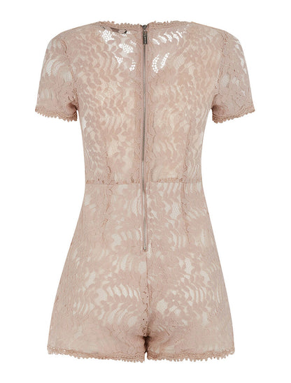 Combishort en dentelle dos transparent - rose - 2