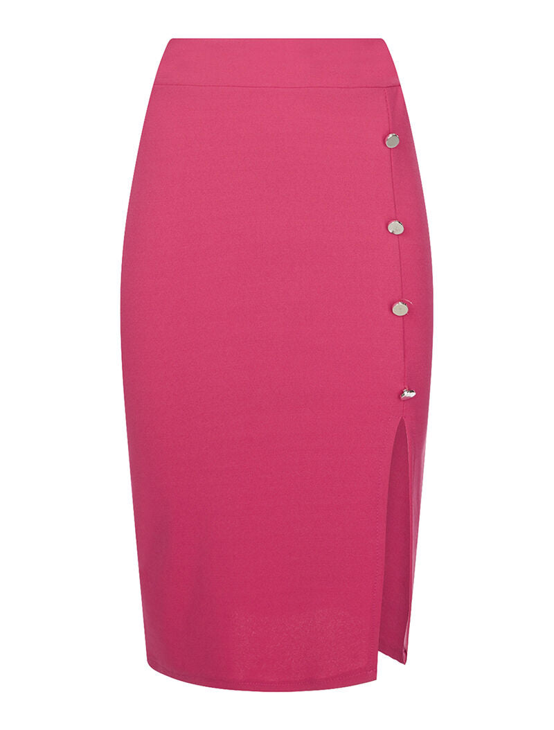 Jupe mi-longue boutonnée - fushia - 3