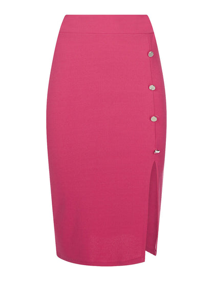 Jupe mi-longue boutonnée - fushia - 3