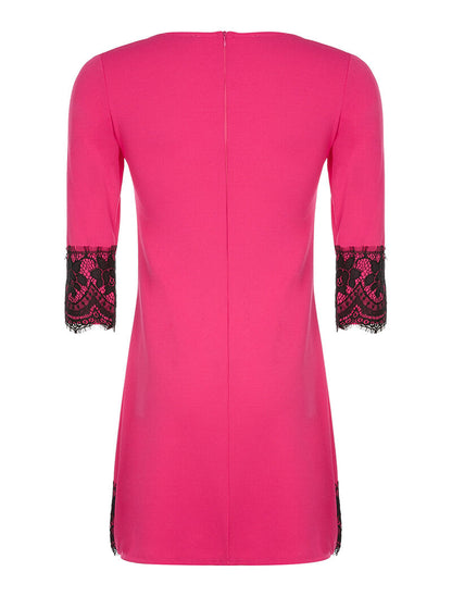 Robe ample bord dentelle - fushia - 2