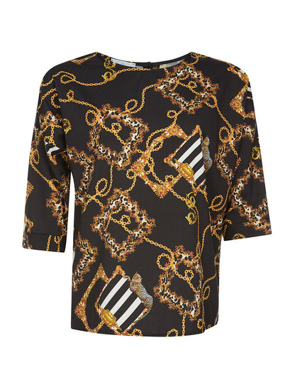 Top ample imprimé dos boutonné - noir - 1