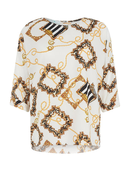 Top ample imprimé dos boutonné - blanc - 3