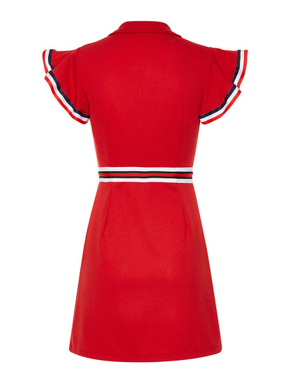 Robe liseré volantée aux épaules - rouge - 2