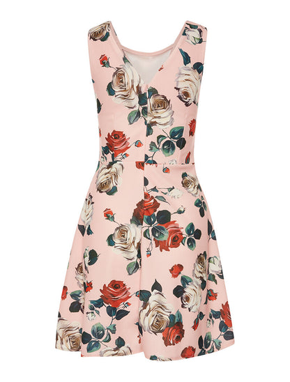 Robe fleurie décolleté bord dentelle - rose - 2