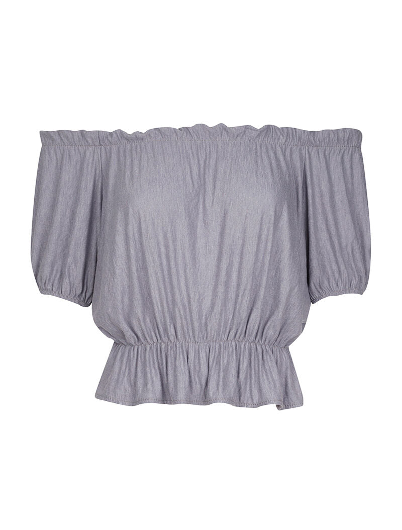 Blouse élastiquée unie - gris - 3