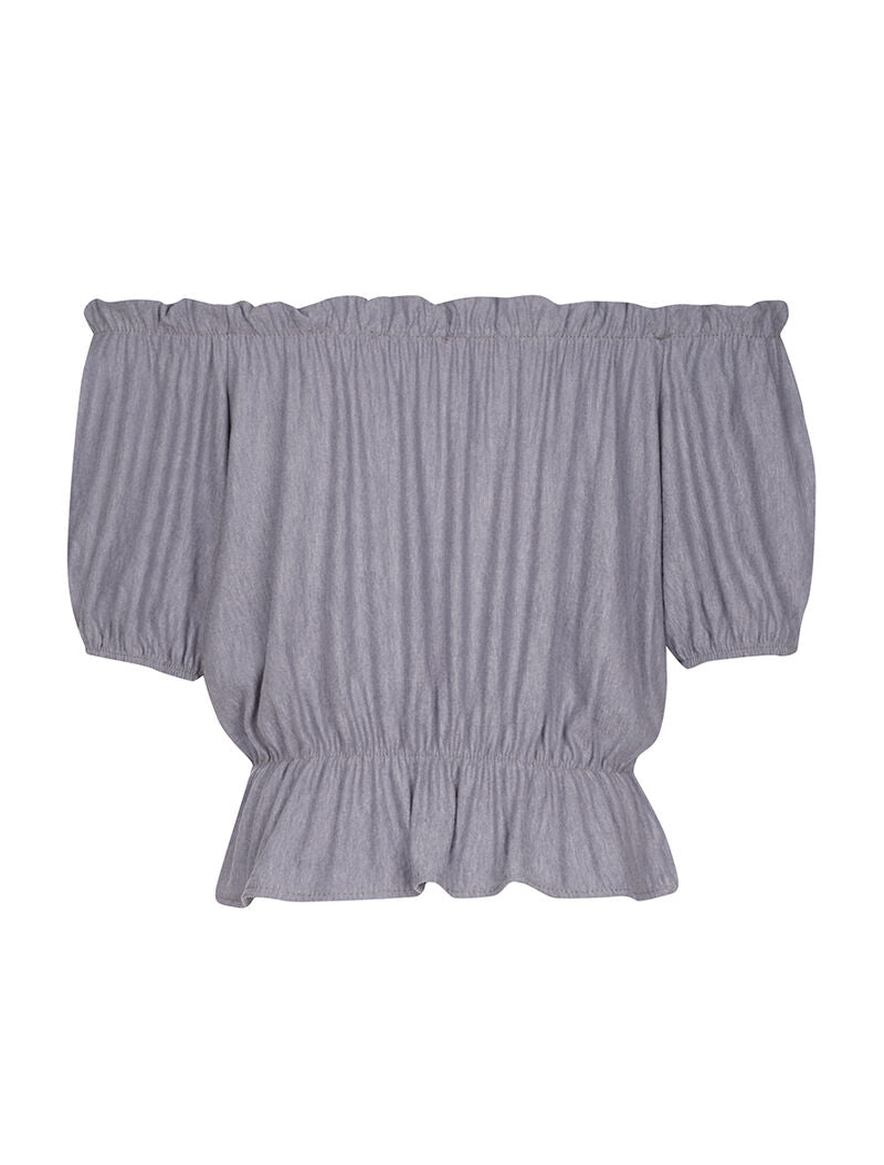 Blouse élastiquée unie - gris - 2