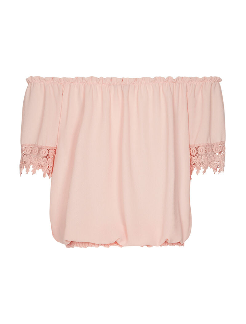 Top mousseline mancherons dentelle - rose - 2