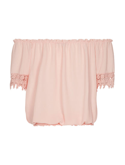 Top mousseline mancherons dentelle - rose - 2