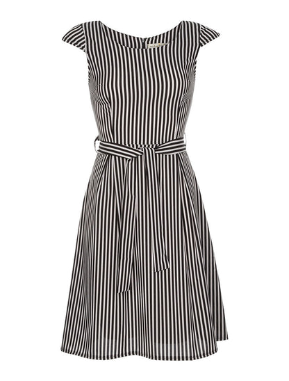Robe à rayures ceinturée - noir - 1