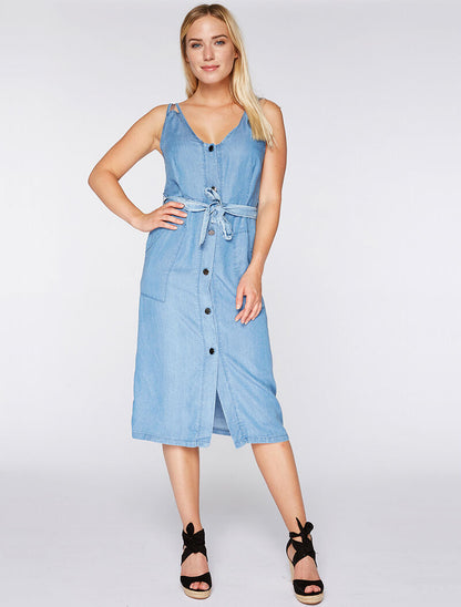 Robe à double bretelles - denim - 4