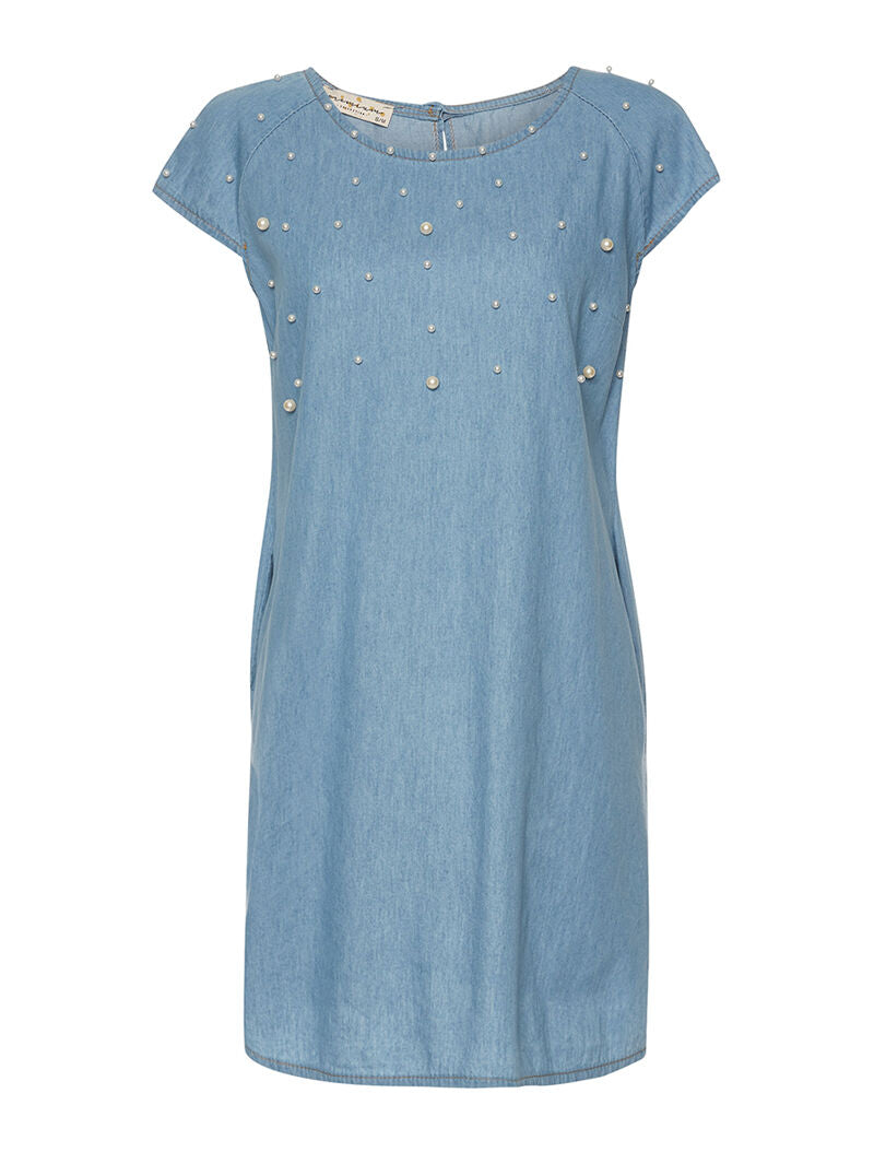 Robe droite buste perlé - denim - 3