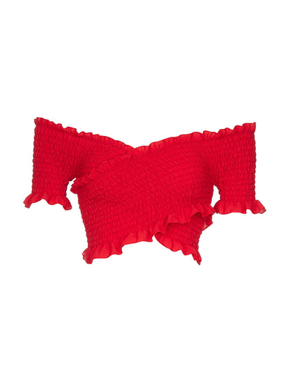 Crop-top élastiqué - rouge - 1