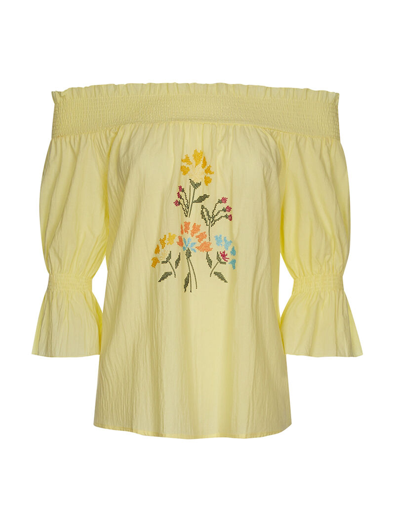 Blouse fleurs en point de croix - jaune - 3