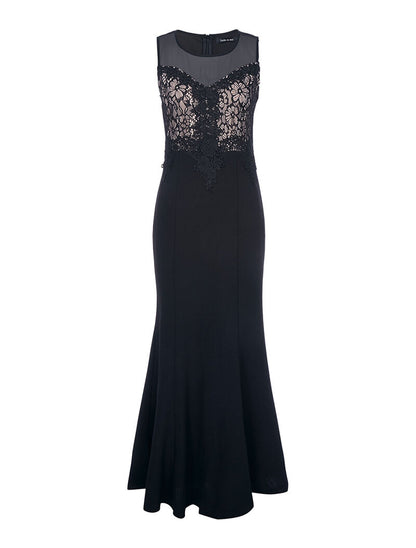 Robe longue buste dentelle - noir - 7