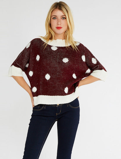 Pull effet angora à motifs - bordeaux - 3