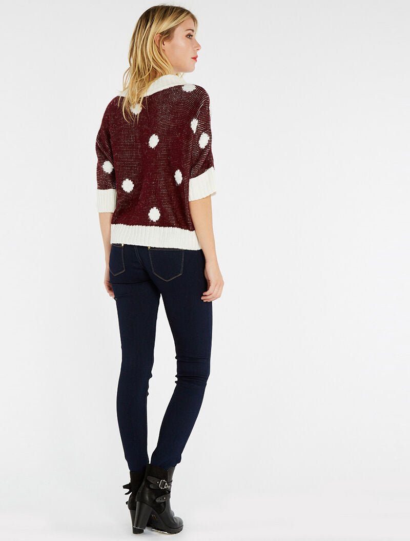 Pull effet angora à motifs - bordeaux - 4