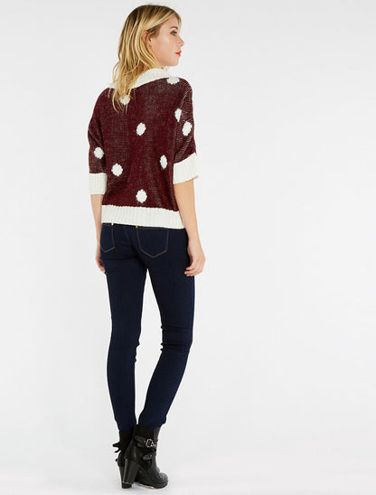 Pull effet angora à motifs - bordeaux - 4