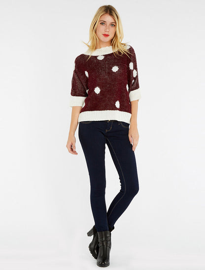 Pull effet angora à motifs - bordeaux - 5
