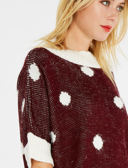 Pull effet angora à motifs - bordeaux - 6