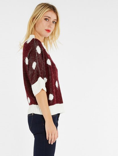 Pull effet angora à motifs - bordeaux - 7